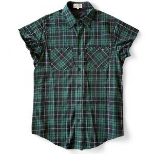 RARE Lifted Anchors Green Plaid Longline Button-Up Flannel, Size L